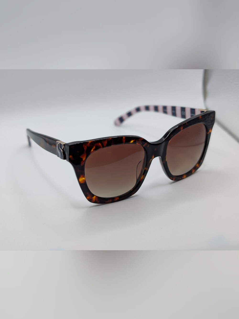 Kate Spade Constance Polarized Sunglasses Tortoise Striped Temple Case NEW